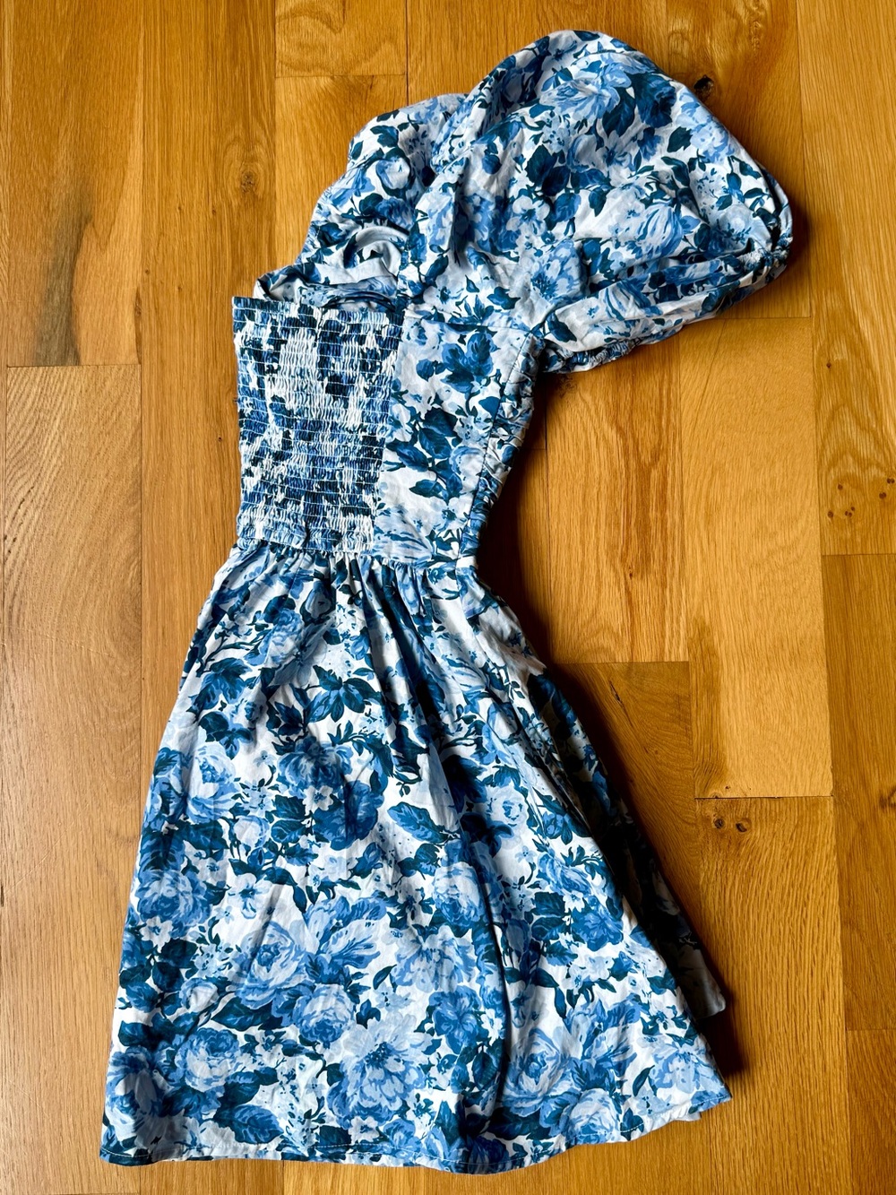 Abercrombie & Fitch Emerson Poplin Smocked Puff Sleeve Dress Blue Floral Size S - Picture 7 of 9